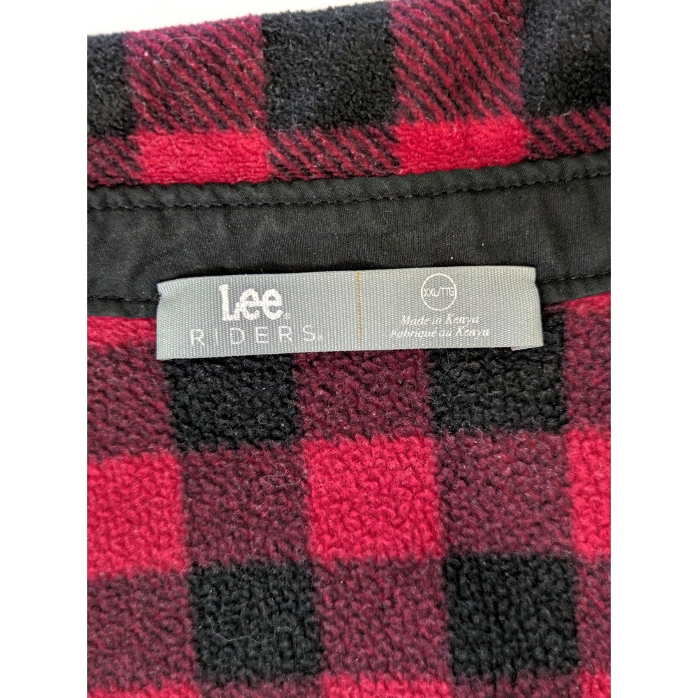 Lee Riders Fleece Shirt Womens XXL Red Black Buffalo Plaid Button Up Long Sleeve - Picture 3 of 4